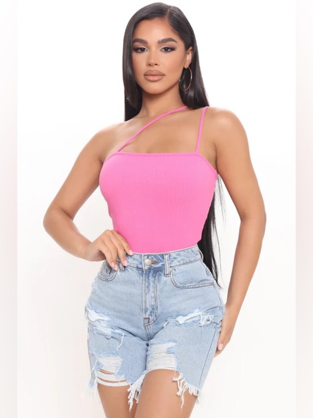 Hot pink one shoulder bodysuit